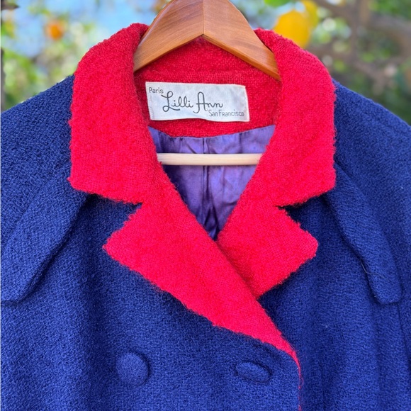 Stylish Lilli Ann Blue and Red Pea Coat - Picture 3 of 3